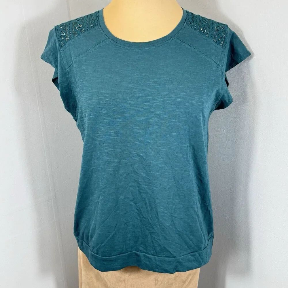 Kuhl Sz S Shilo 100% Organic Cotton Top Blouse Crochet Lace Shoulder 8521 NWOT